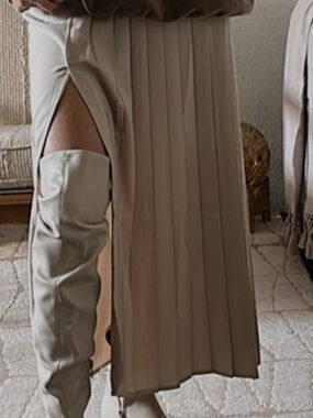 Open Edit Pleated Maxi Skirt with Front Slit